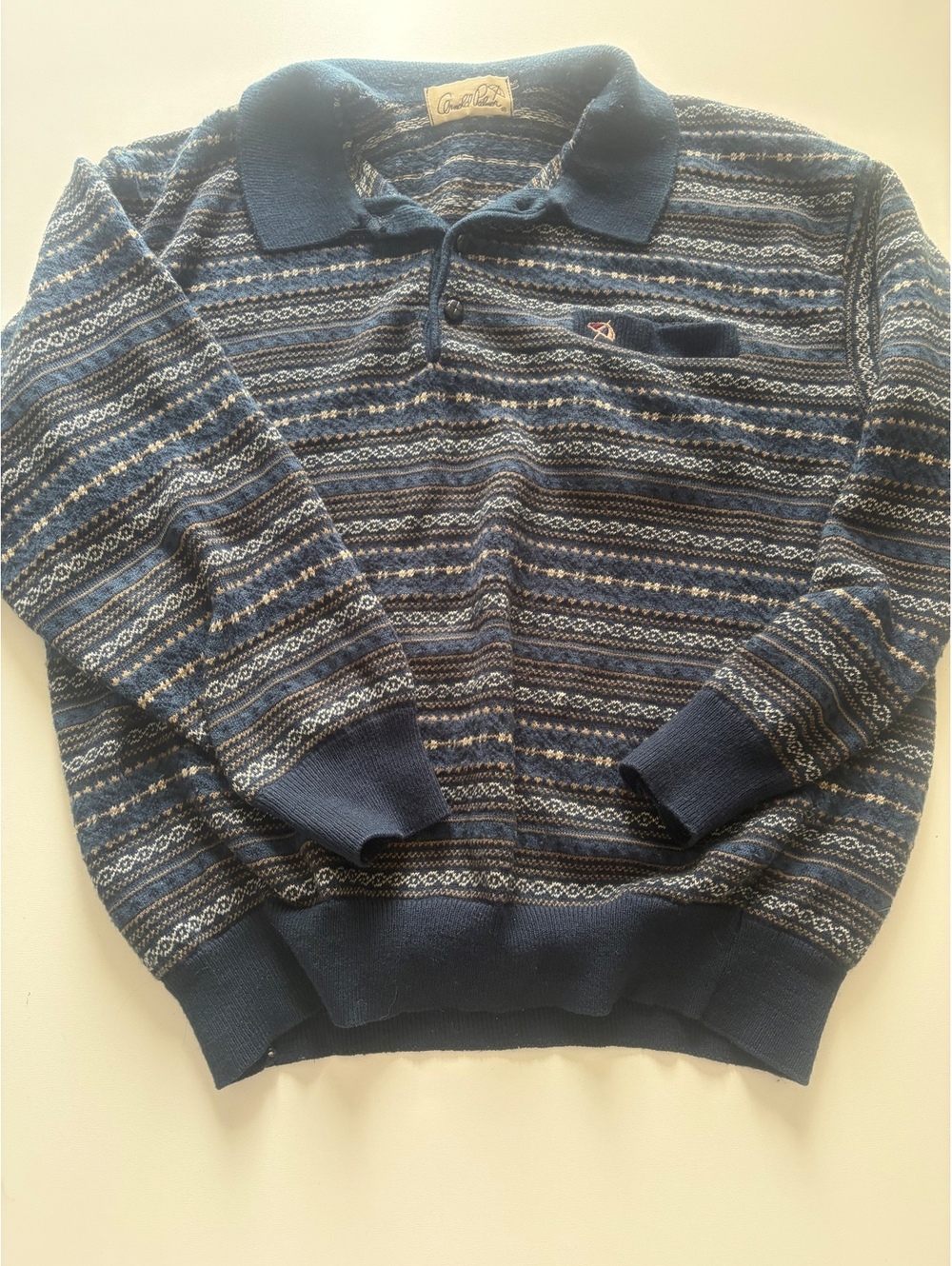 Arnold Palmer Vintage Blue Patterned Knit Polo Sweater